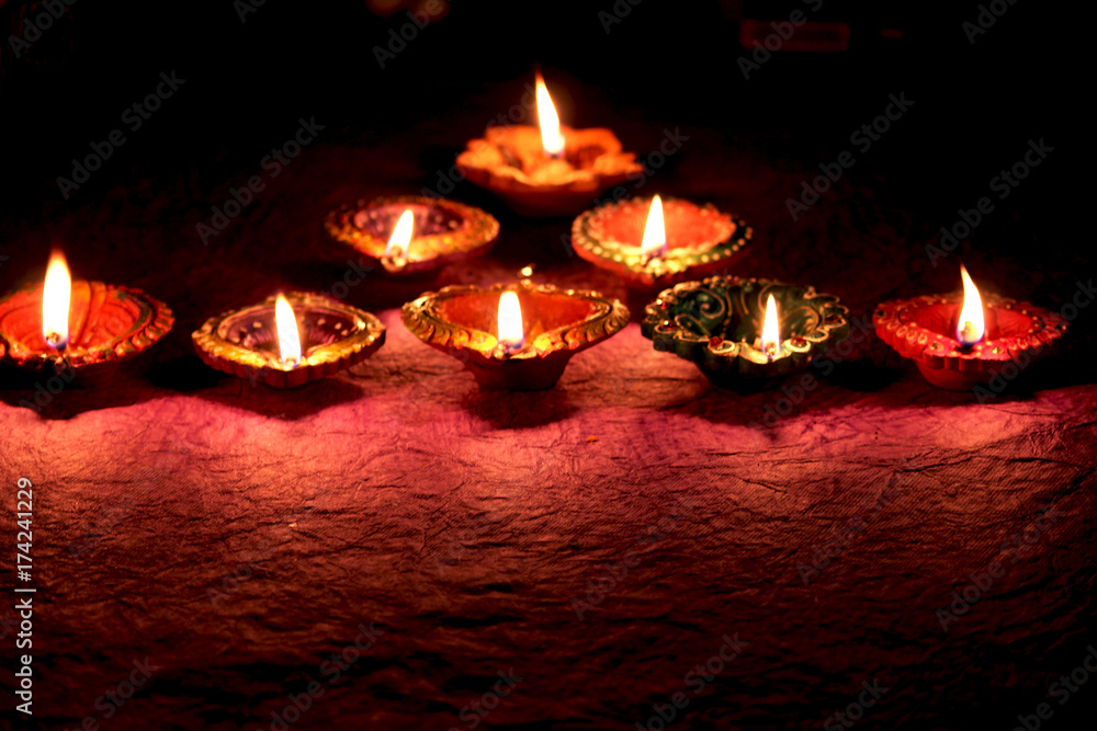 Hindu festival diwali celebration with diyas
