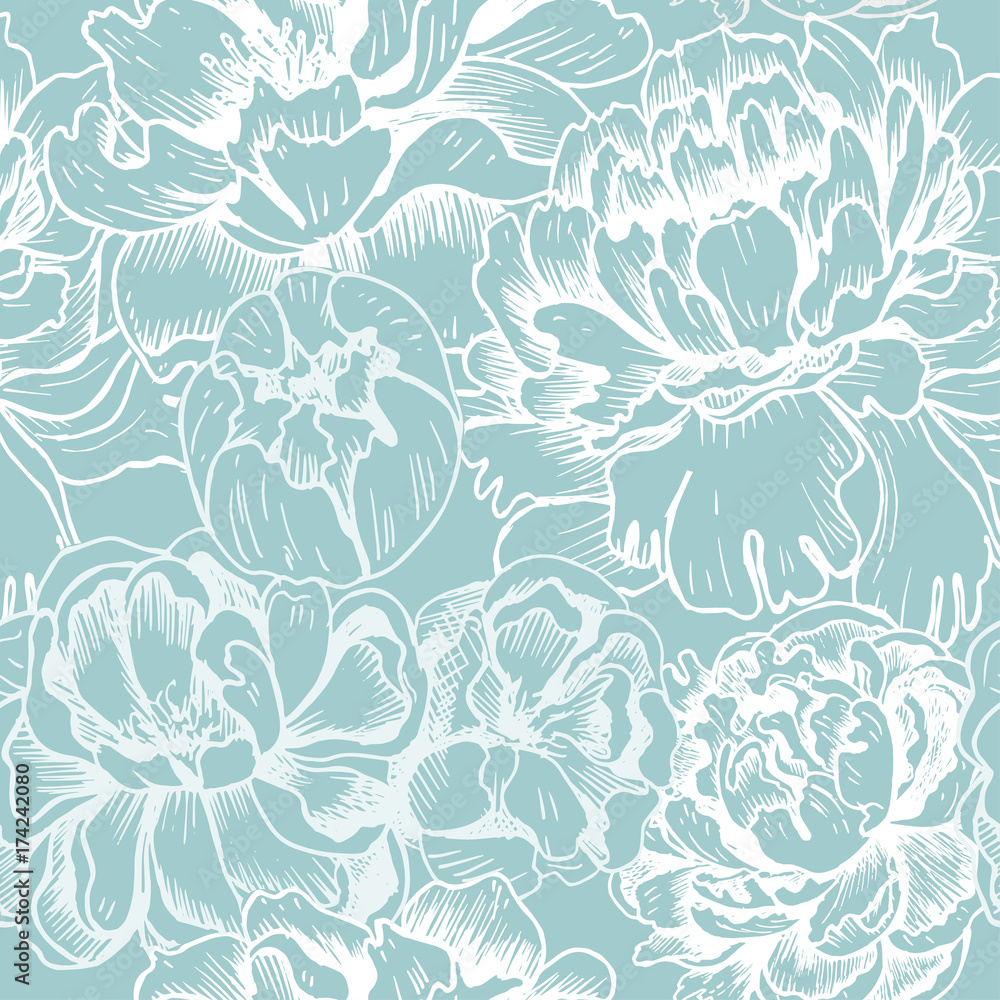 Vector illustration sketch - card with flowers chrysanthemum, peony. Pattern with flowers.