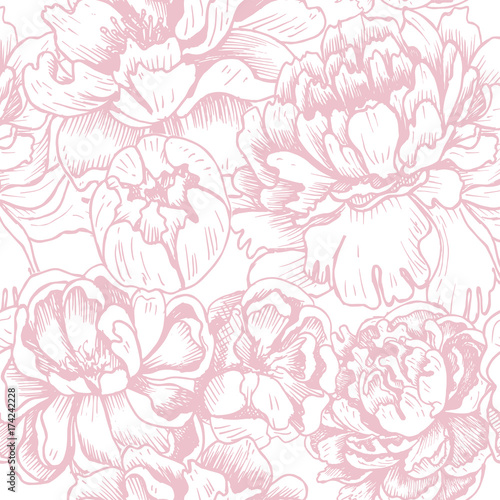 Vector illustration sketch - card with flowers chrysanthemum  peony. Pattern with flowers.