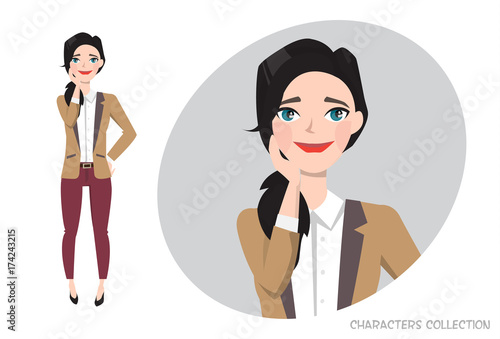Vector illustration of a cute shy girl
