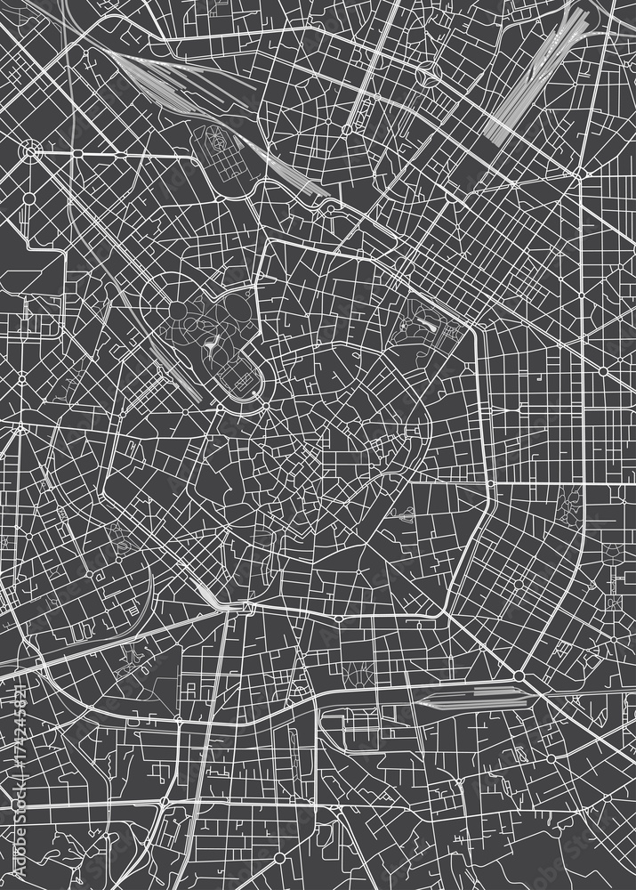 Milan city plan, detailed vector map