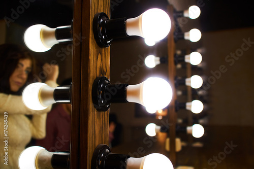 mirrors in the dressing room with lighting