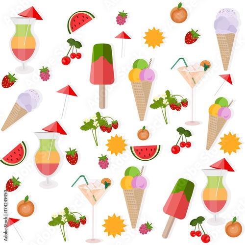 Icecream and cocktail set Vector background
