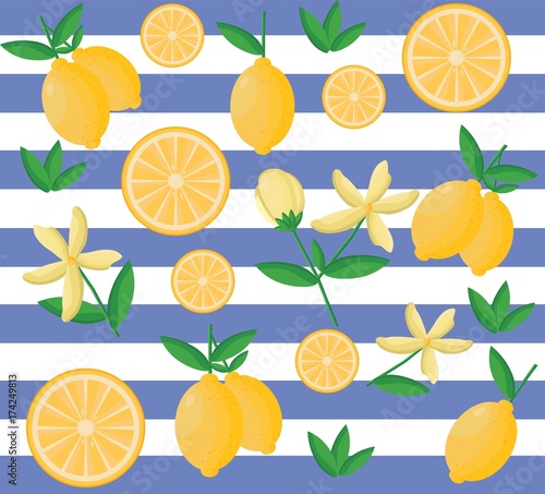 Lemon pattern Vector striped background decor