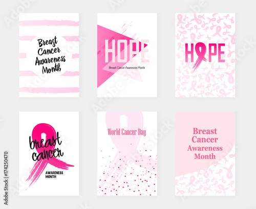National Breast Cancer Awareness set banners. Vector illustration