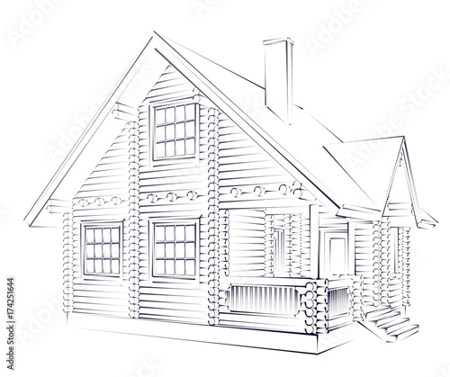 Sketch of wooden house.