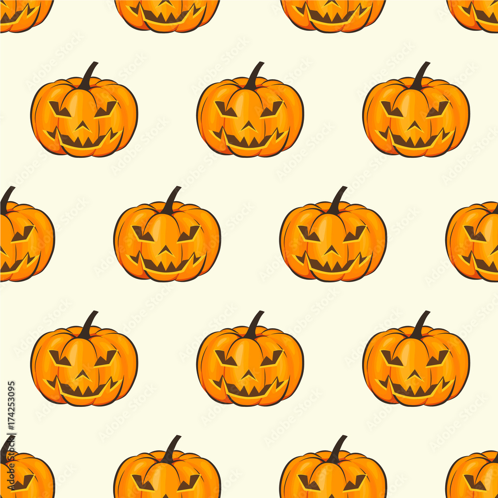 Halloween Seamless Pattern Isolated Wrap Wallpaper With Terrible Pumpkins In A Cartoon Style. Vector illustration of Halloween theme for your projects Halloween Seamless Pattern Isolated Wrap Wallpaper With Terrible Pumpkins In A Cartoon Style. Vector illustration of Halloween theme for your projects