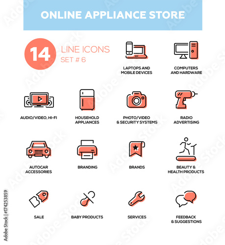 Online appliance store - Modern simple thin line design icons, pictograms set