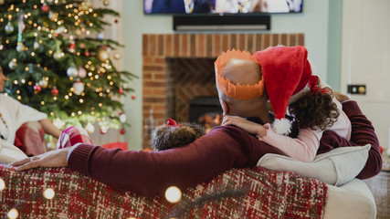 Family Watching Christmas Television