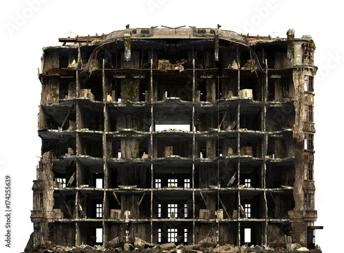 Photography Ruined Building Isolated On White 3D Illustration