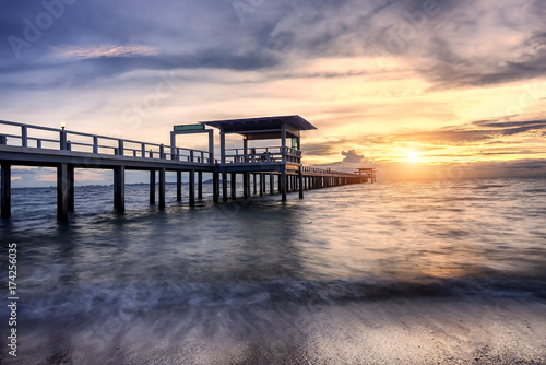 Summer  Travel  Vacation and Holiday concept - Wooden pier between sunset in Phuket  Thailand