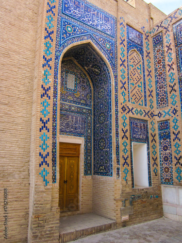 Beautiful uzbek blue tile architecture photo