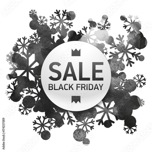 Black friday sale, snow bouquet, handmade painted, dark watercolor, abstract vector design art