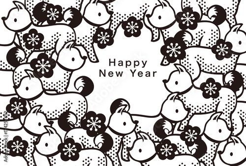 年賀 戌 2018 白黒