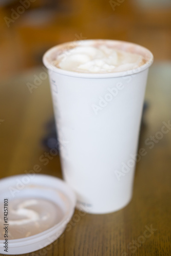 Hot coffee with wipped cream