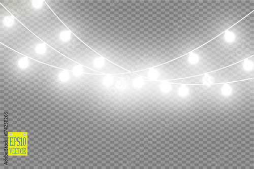 Christmas lights isolated on transparent background. Xmas glowing garland. Vector illustration
