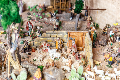 Crib full of many characters from the time of the birth of Jesus Christ, Christmas.