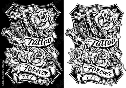 Graphic black and white tattoo machine and roses