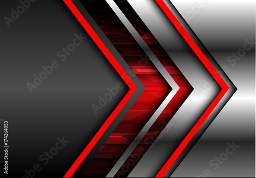 Abstract red arrow future technology gray metal background vector illustration.