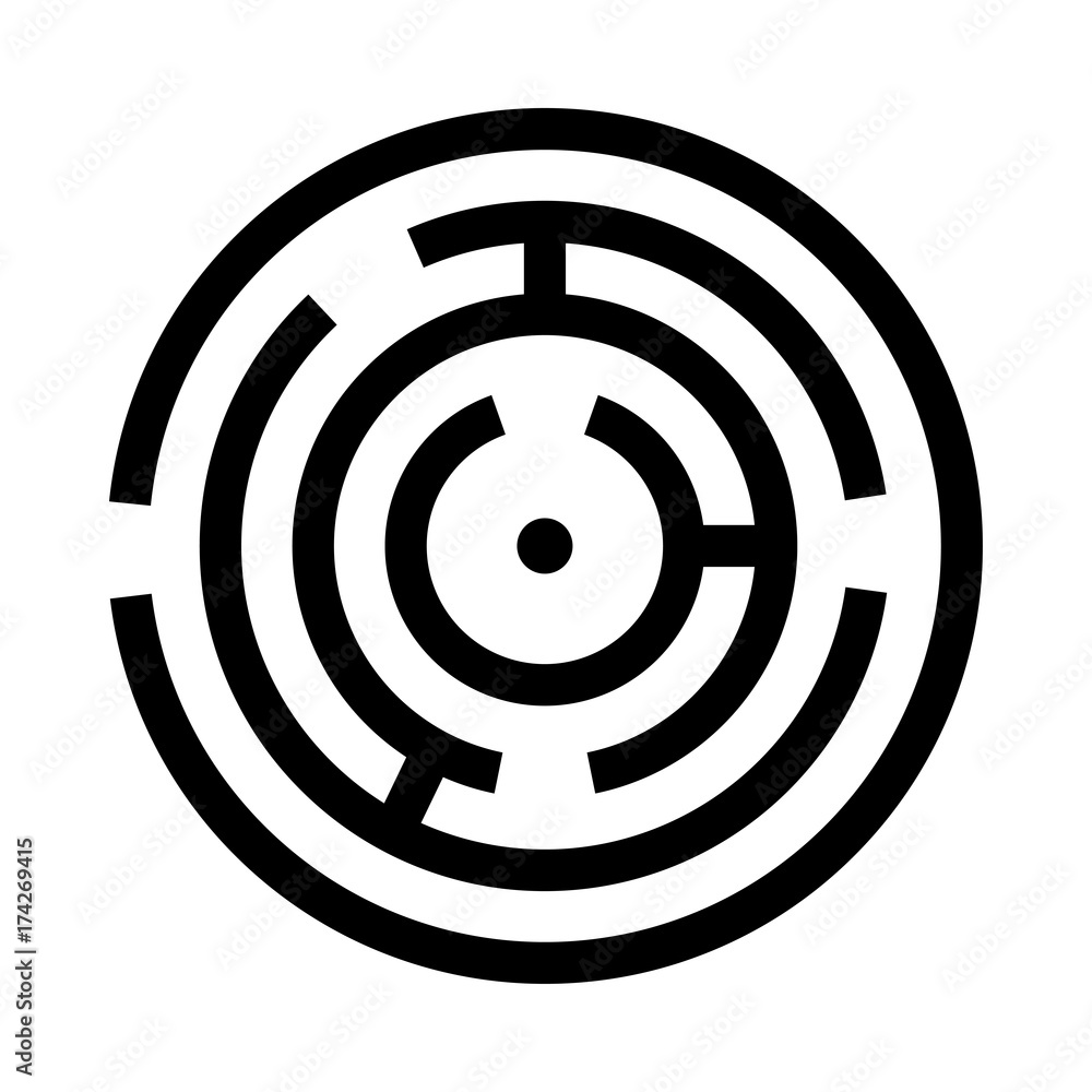 Circle maze or labyrinth black icon . Circle maze or labyrinth black icon .