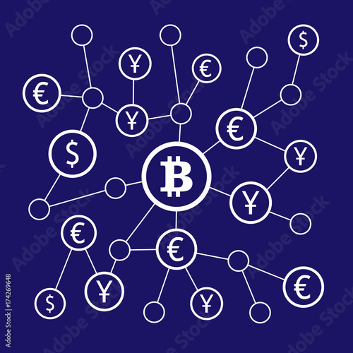 Bitcoin crypto currency. Crypto and fiat money illustration