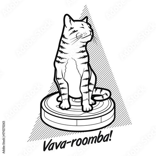 Cat sitting on Roomba (ID: 174270263)