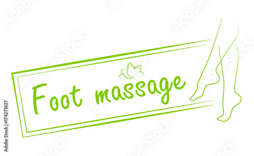 Foot massage stamp. Silhouette of legs and lotus flower. Reflexology. Stock vector. Flat design.