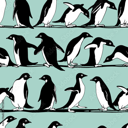 Hand drawn penguins pattern