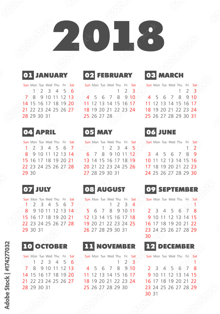 Vector pocket 2018 year calendar Vector pocket 2018 year calendar