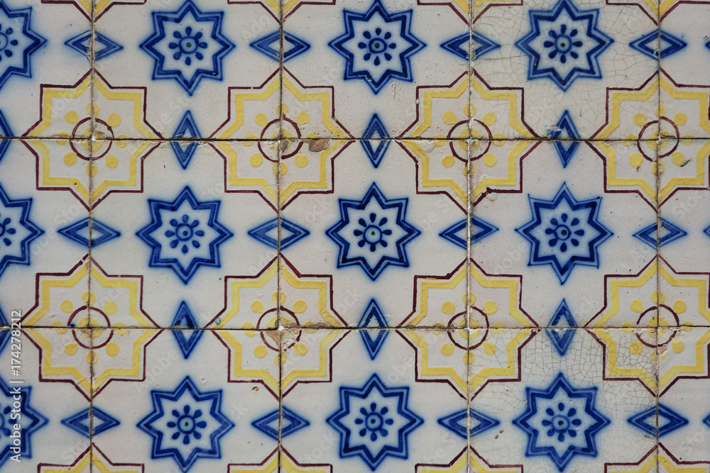Amazing old ceramic wall for interior and exterior background. Lisbon, Portugal 