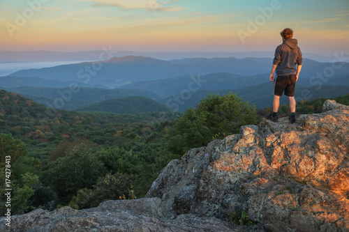 Hiker at Bearfence Mountain in Shenandoah National Park, Virginia