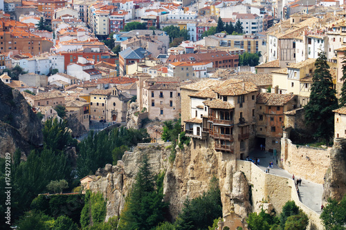 Panoramic view of the city of Cuenca  Spain  with its famous Casas Colgadas  Hanging Houses 