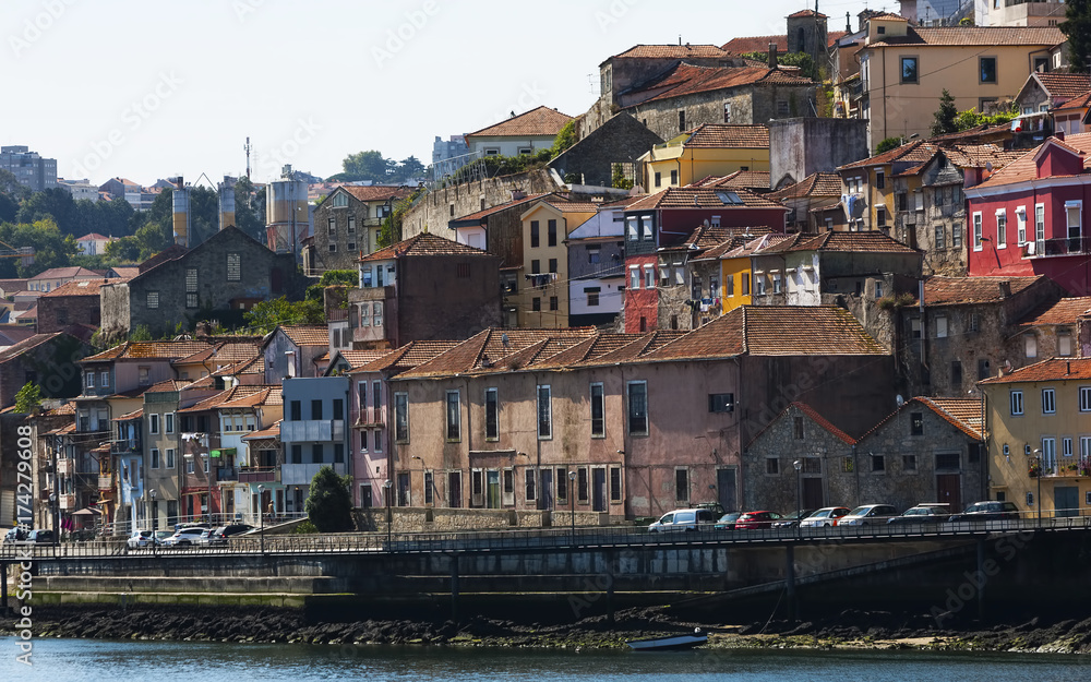 The beautiful view over Porto in Portugal. Amazing colorful buildings in the city 