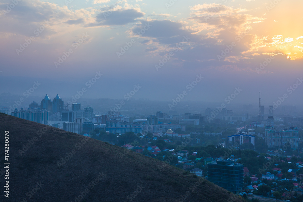 Fototapeta premium polluted city,sunset, dawn, Almaty, Kazakhstan, Asia