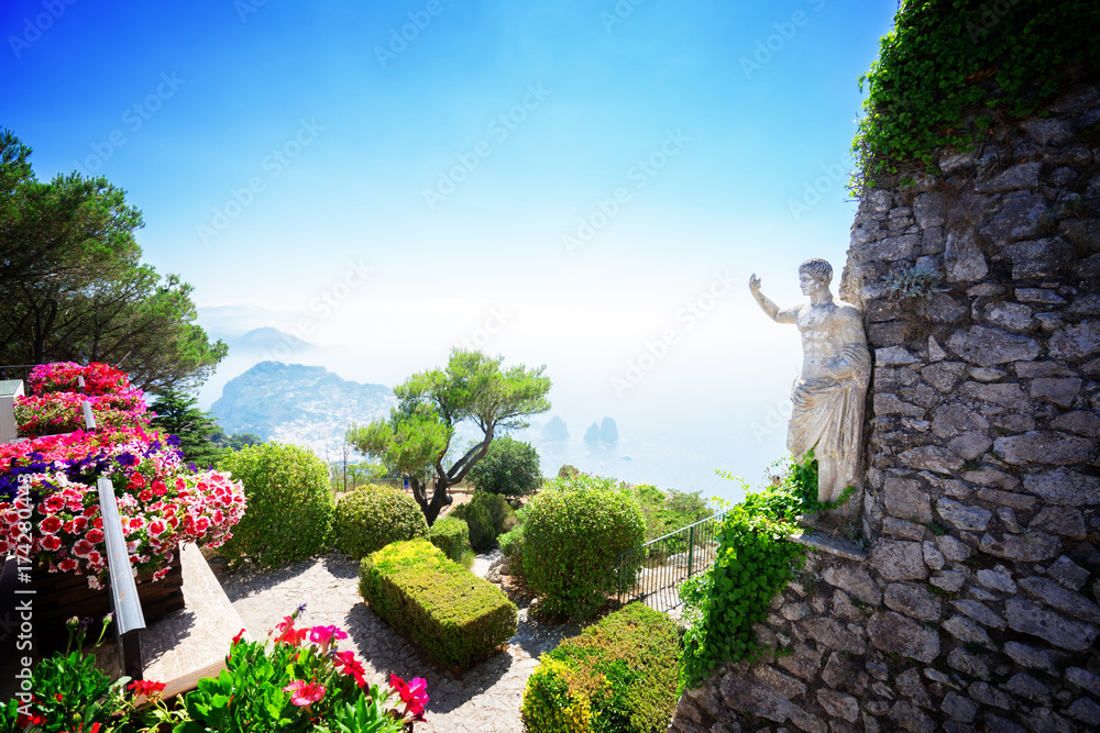 View from mount Solaro of Capri island, Italy, retro toned