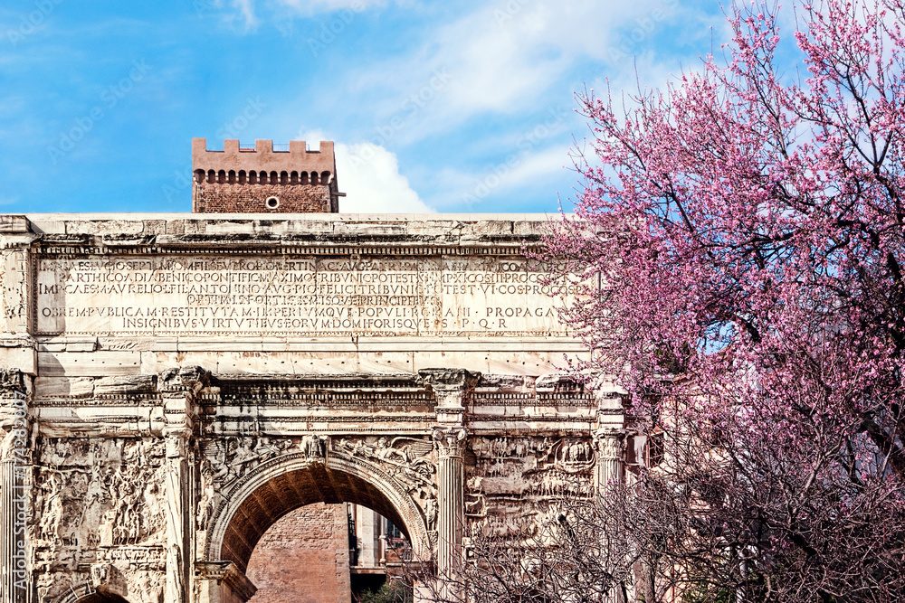 Fototapeta premium Septimius Severus Arch in spring. The Roman Forum. Rome, Italy.