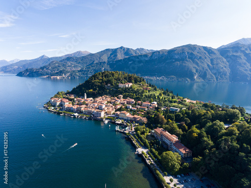 Aerial view, village of Bellagio, famous destination on Como lake in Italy
