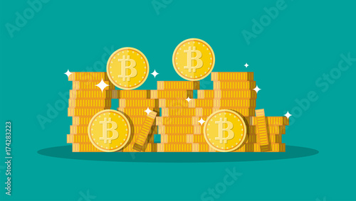 Golden coin with bitcoin sign. Money and finance.