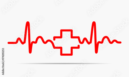 Heartbeat sign and with medical cross. Vector illustration.