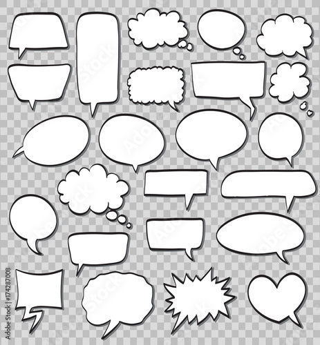 vector set of comic speech bubbles on transparent background