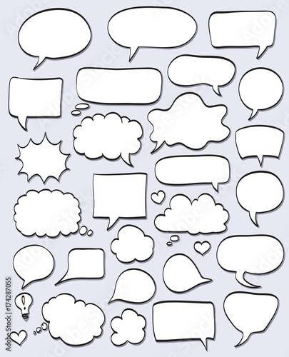 set of hand drawn speech bubbles