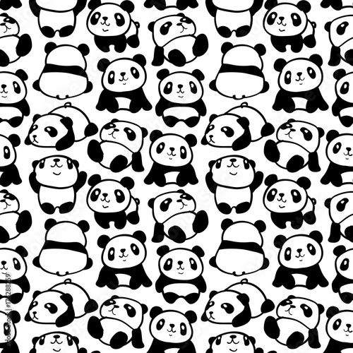 Seamless pattern with image of a pandas. Vector illustration.