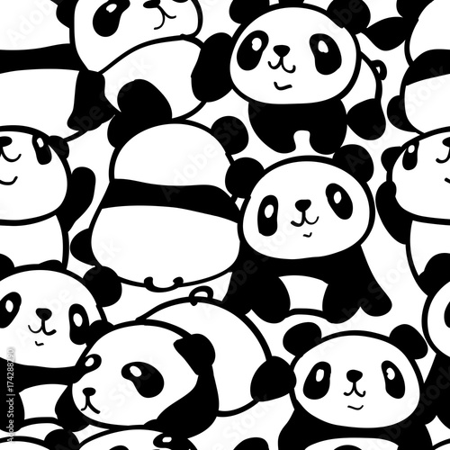 Fototapeta Naklejka Na Ścianę i Meble -  Seamless pattern with image of a too much pandas. Vector illustration.