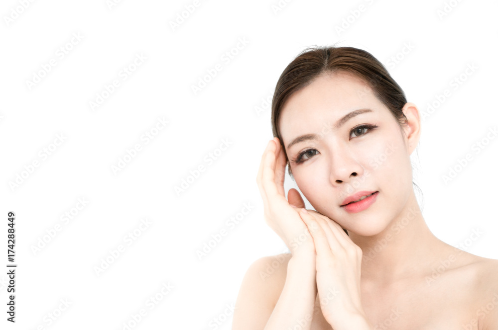 Asian beauty women present skin for skin care product on white background Asian beauty women present skin for skin care product on white background
