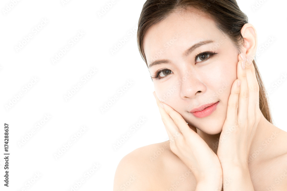 Asian beauty women present skin for skin care product on white background Asian beauty women present skin for skin care product on white background