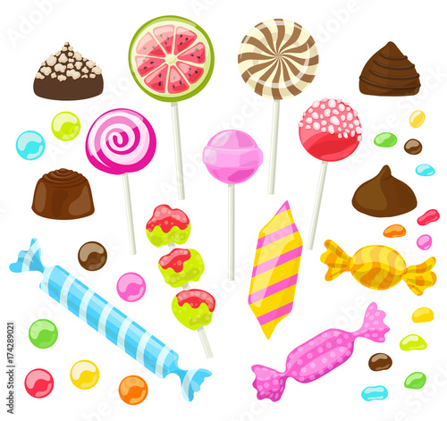 set of assorted candies on white. vector illustration
