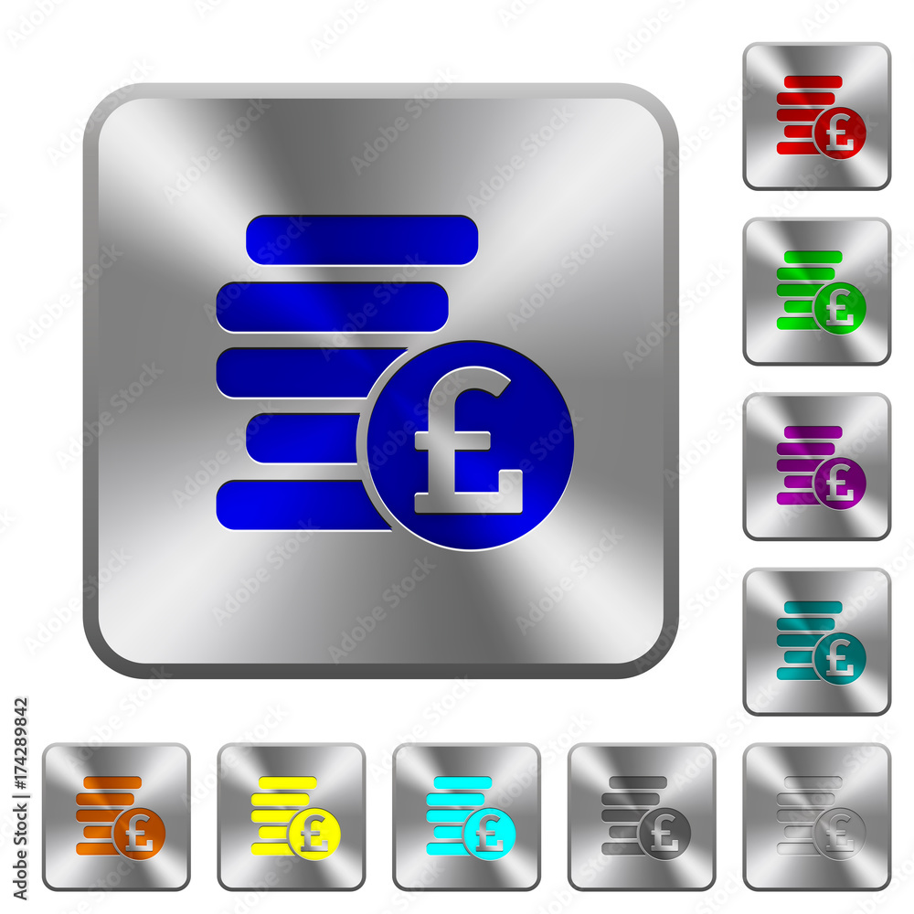 Pound coins rounded square steel buttons Pound coins rounded square steel buttons