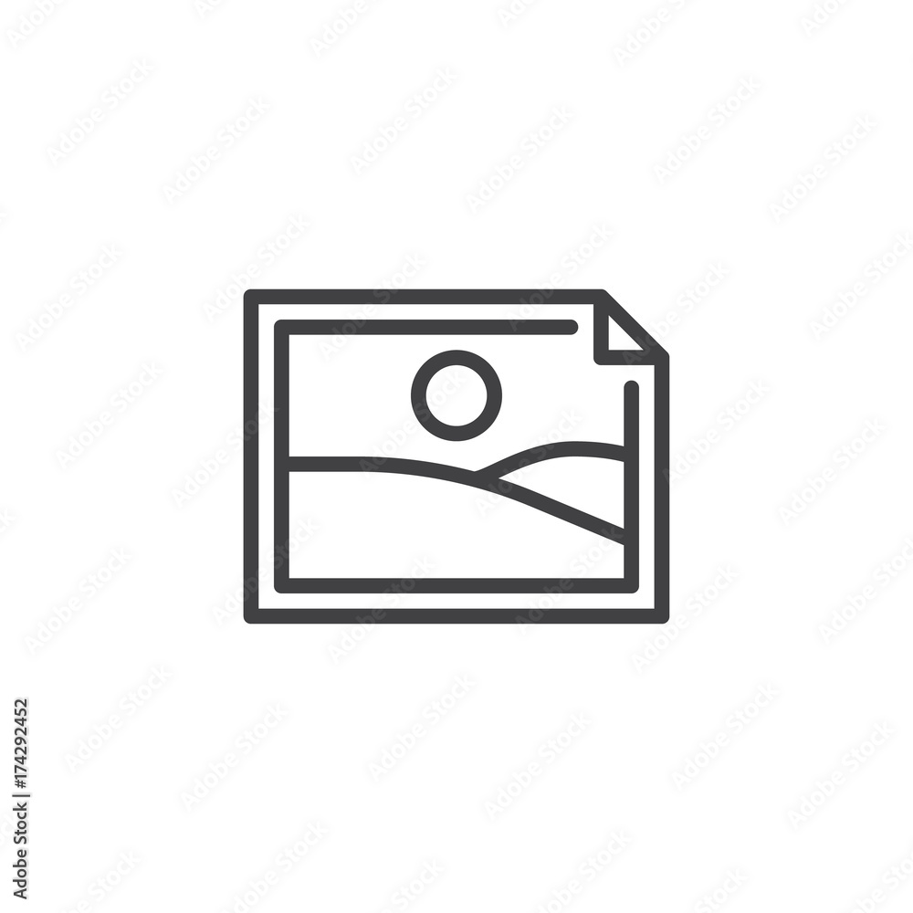 Image picture line icon, outline vector sign, linear style pictogram isolated on white. Landscape photo symbol, logo illustration. Editable stroke Image picture line icon, outline vector sign, linear style pictogram isolated on white. Landscape photo symbol, logo illustration. Editable stroke