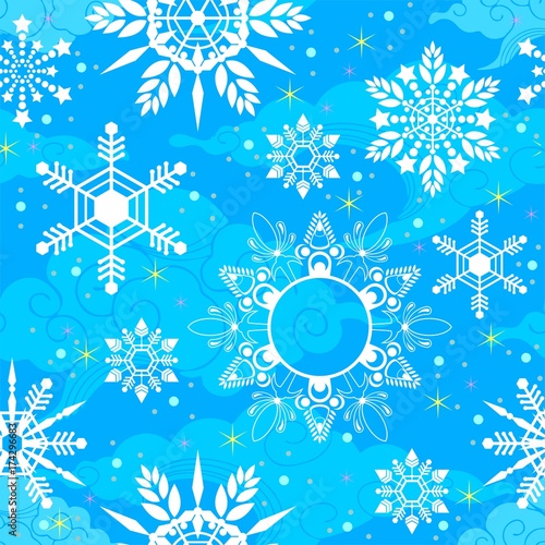 crystal Snowflake seamless pattern texture background vector in light blue tone