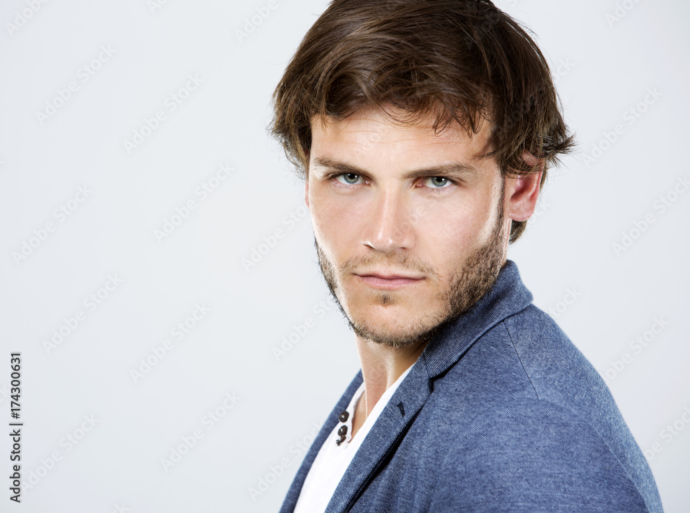 caucasian man wearing white shirt and trendy hairstyle caucasian man wearing white shirt and trendy hairstyle